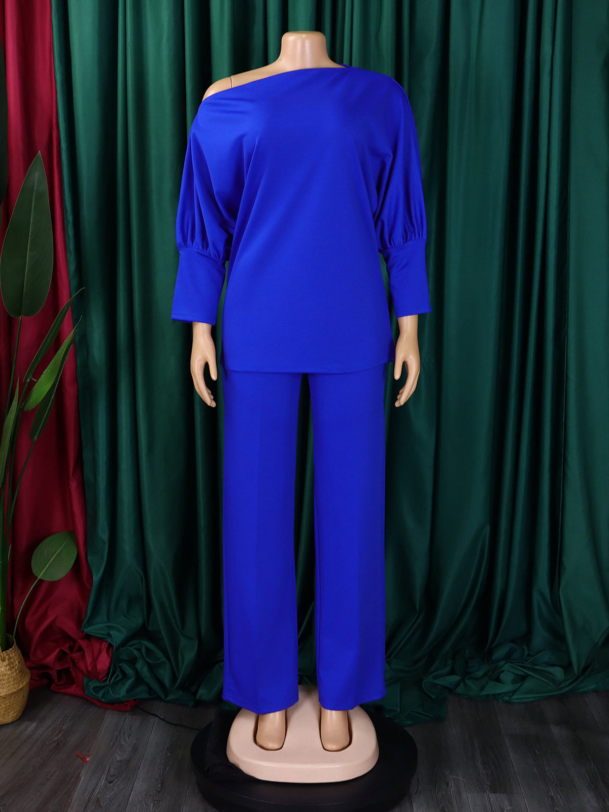 Casual Oblique Neck Loose Top Wide Leg Pants Set