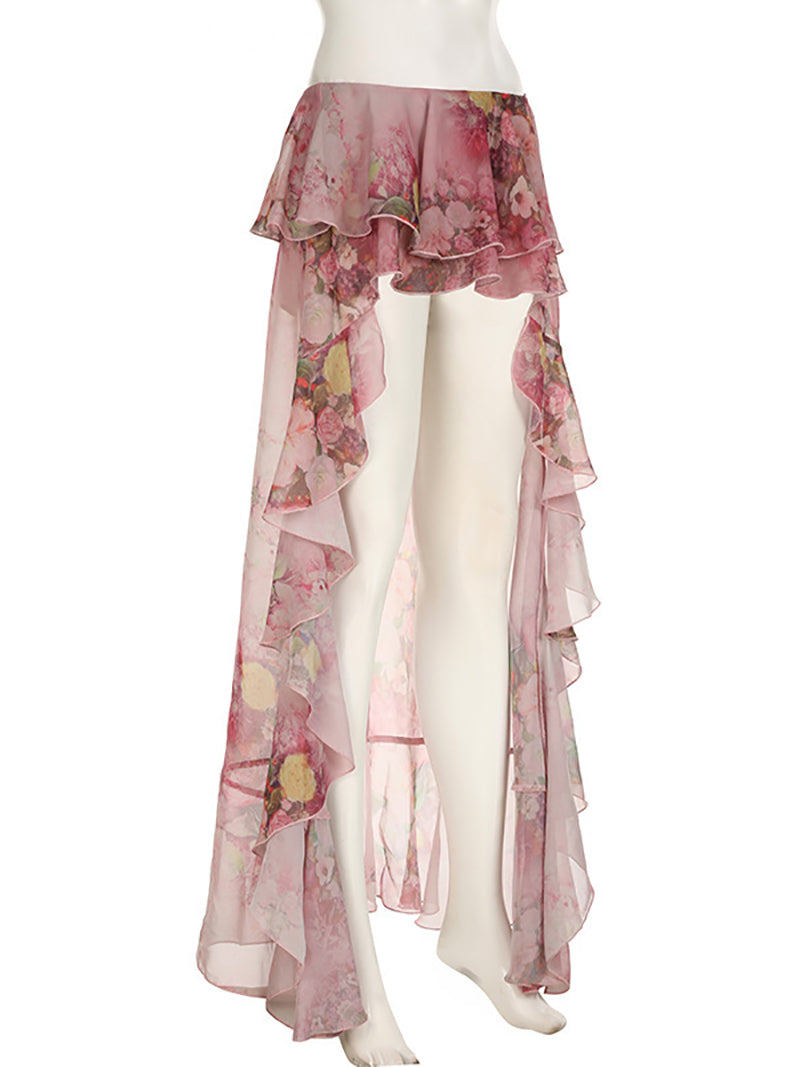 Fashion Floral Print Vacation Ruffles Skirts