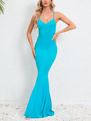 Sexy Spaghetti Strap Print Slim Fishtail Dress