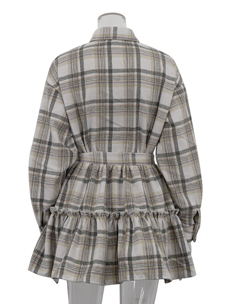 Fashion Plaid Loose Shirt and Skirt Two Piece Set