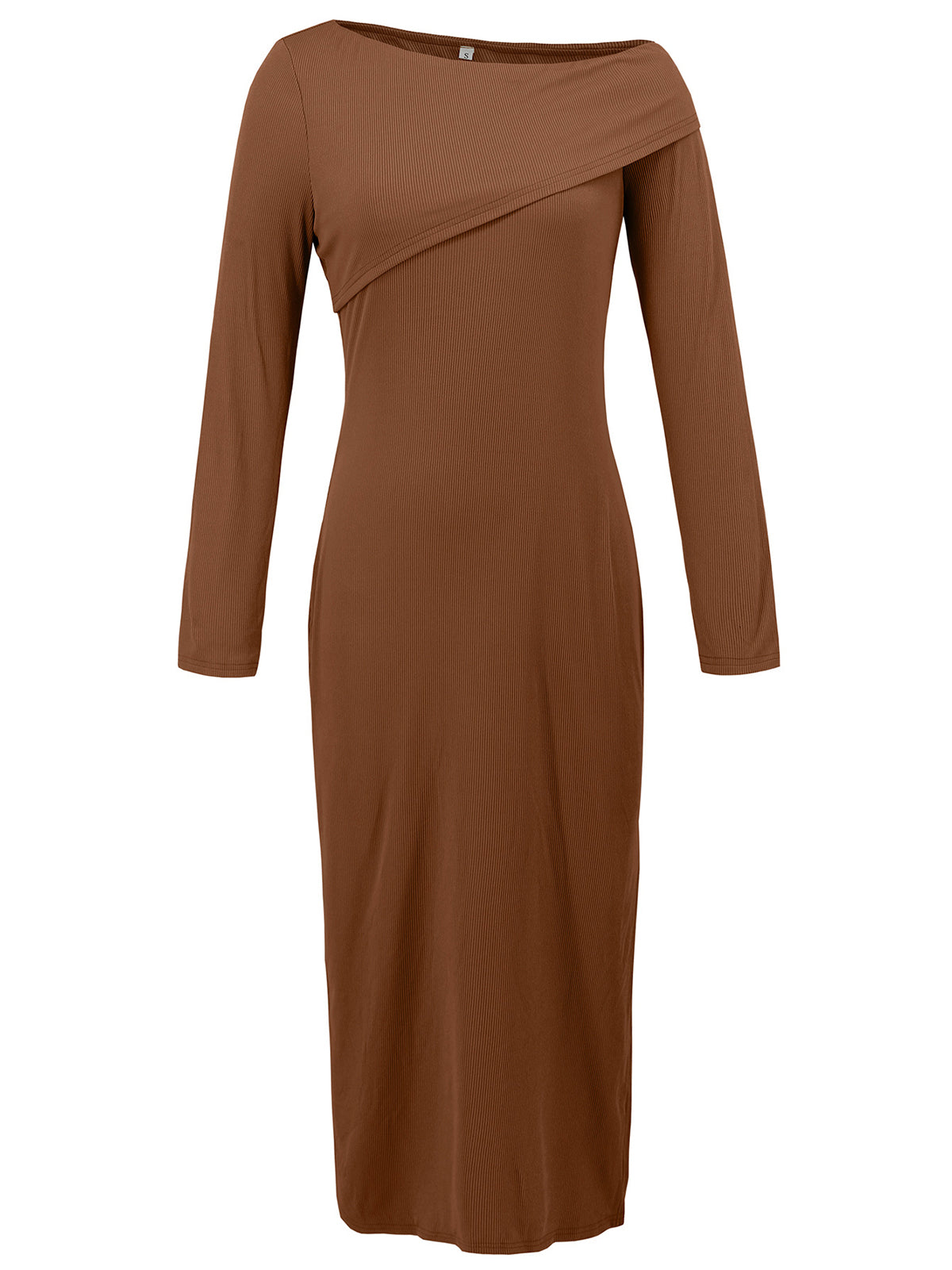 Solid Color Off Shoulder Long Sleeve Split Midi Dress