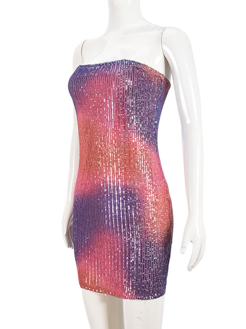 Sexy Gradient Sequin Strapless Mini Dress