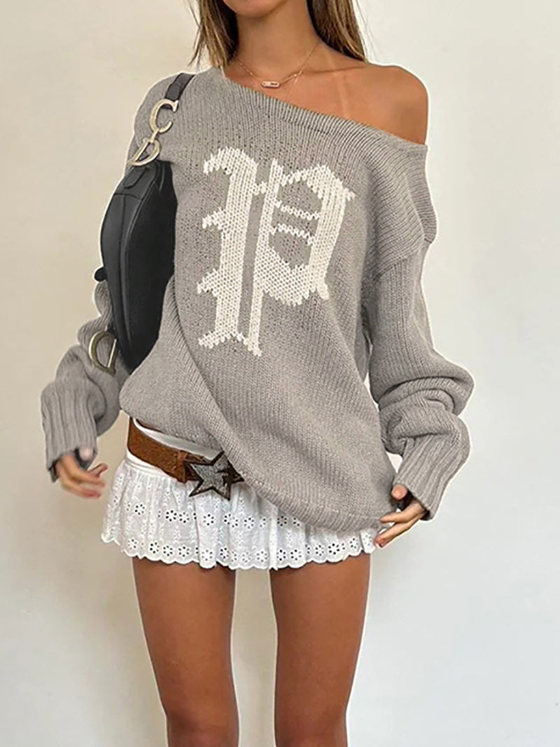 One Shoulder Gothic P Logo Knitted Sweater