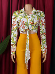 Casual Print Turn-down Collar Bandage Shirt