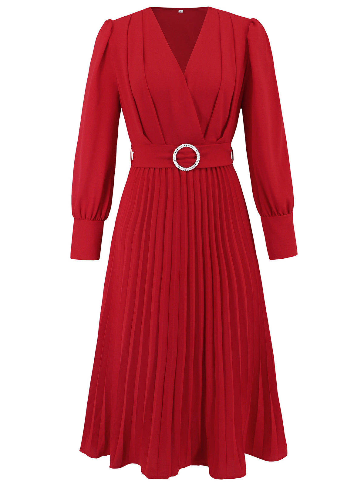 Graceful V-Neck Long Sleeve Belted Midi Dress