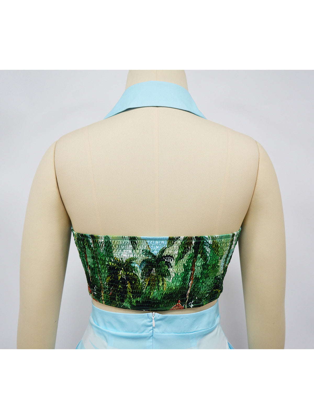 Print Lapel Sleeveless Crop Top Wide Leg Pants Sets