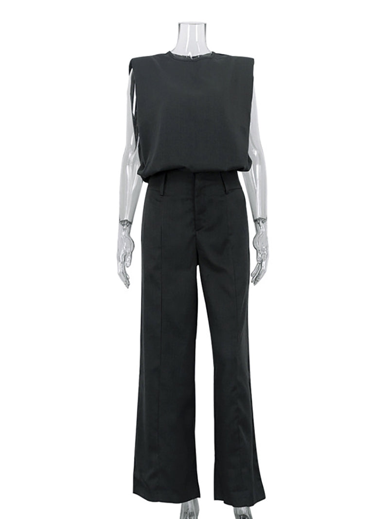Fashion Sleeveless Top High Waist Wide Leg Pants Set