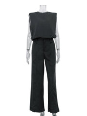 Fashion Sleeveless Top High Waist Wide Leg Pants Set