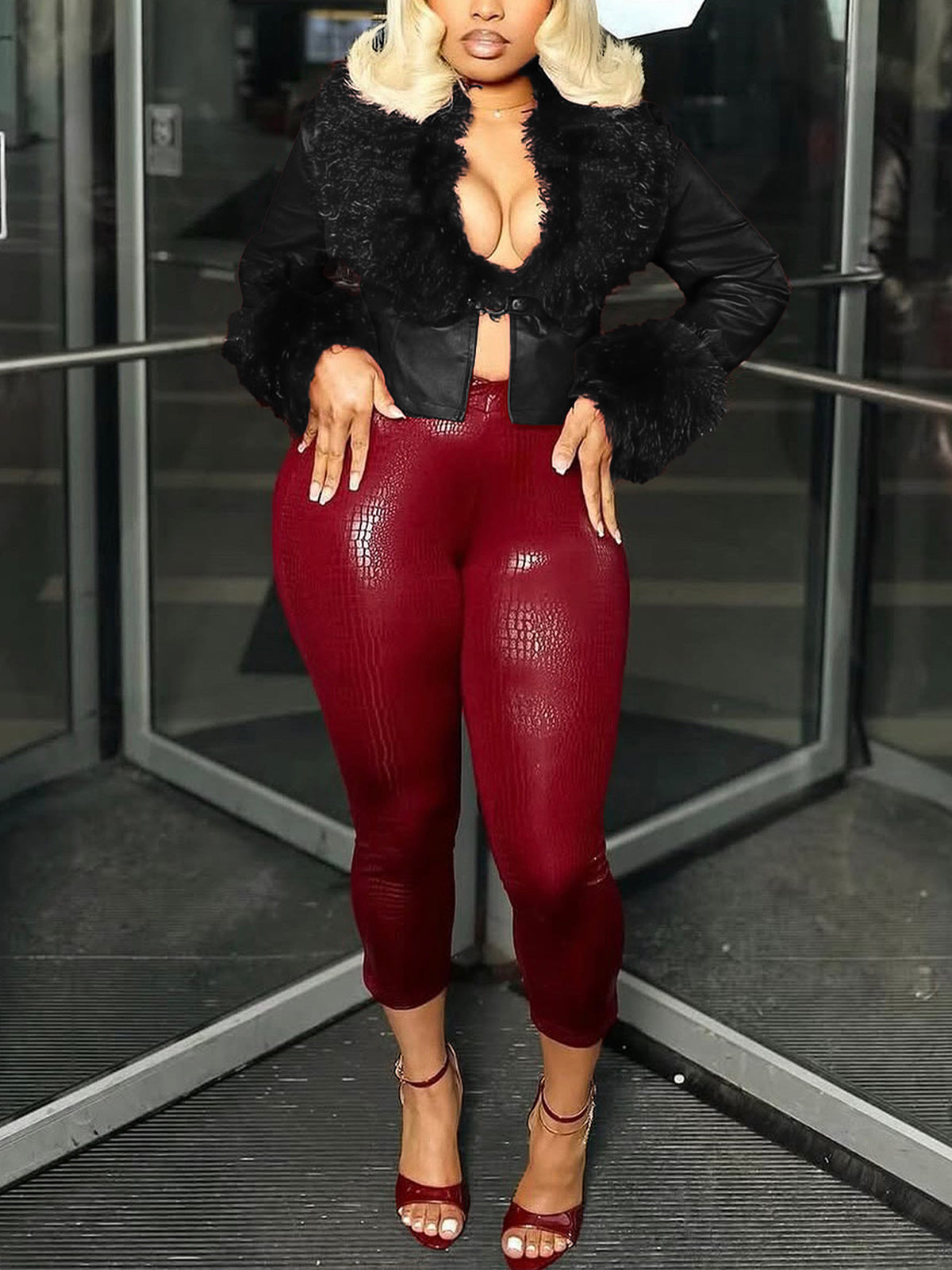 Sexy Faux-Fur Combo Faux-Leather Jacket