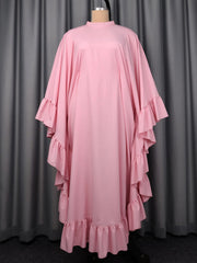 Elegant Loose Half High Neck Ruffles Maxi Dress