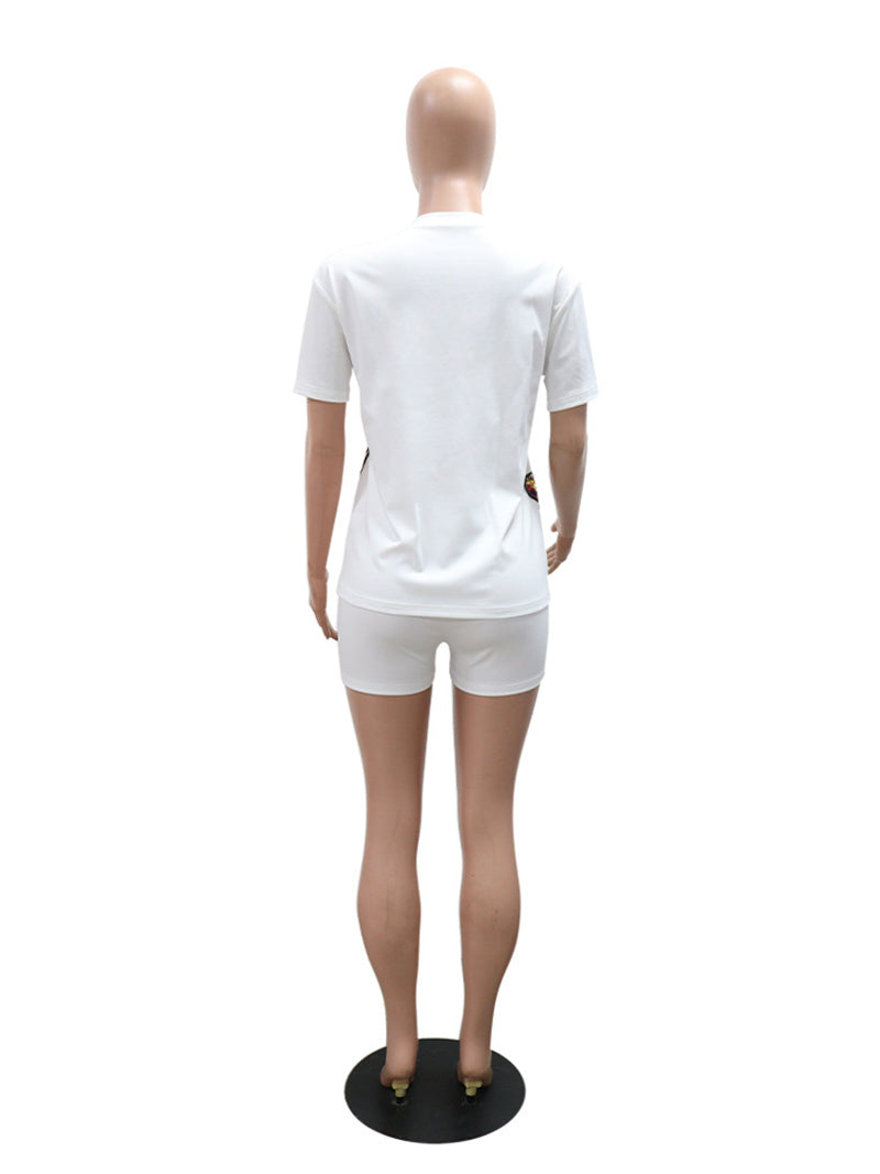 Round Neck Sequin Butterfly T-shirt Shorts Casual Set