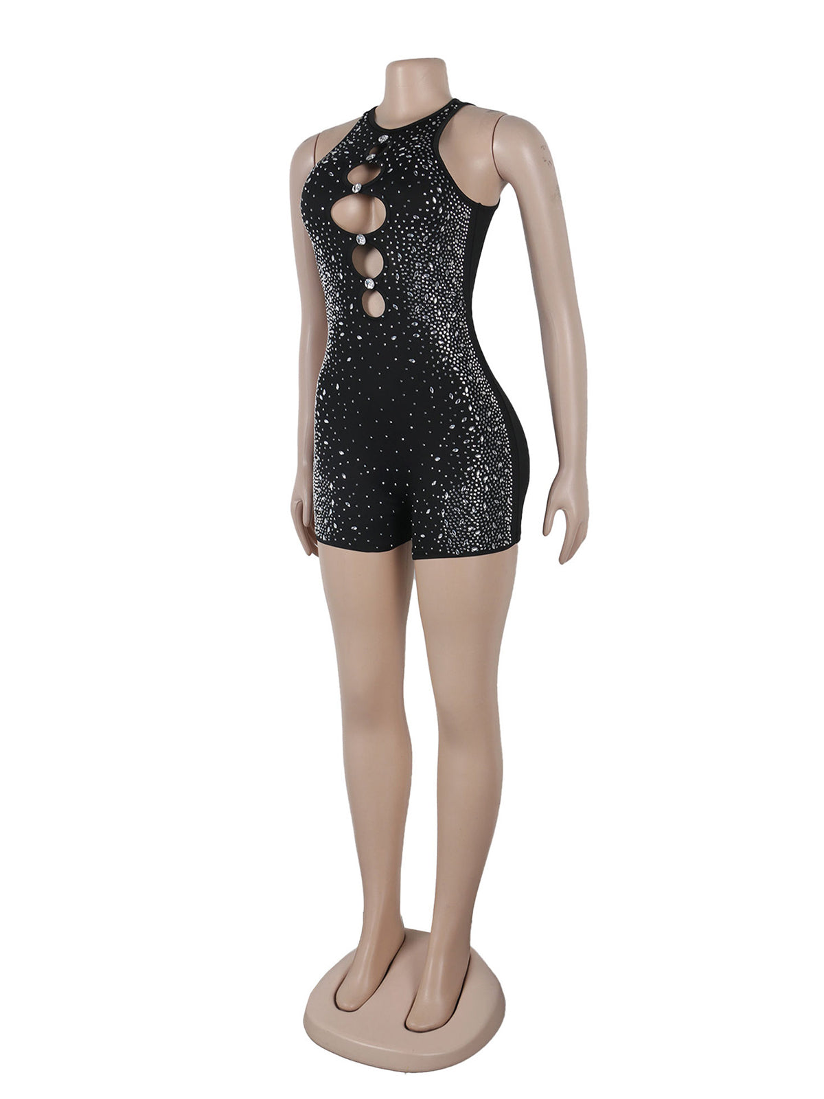 Sleeveless Rhinestone Hollow Out Skinny Rompers