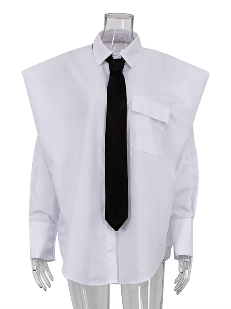 Fashion Lapel Tie Decoration Long Sleeve Shirt