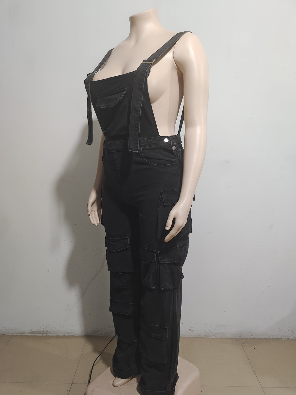 Fashion Cargo Denim Suspender Pants Jumpsuit