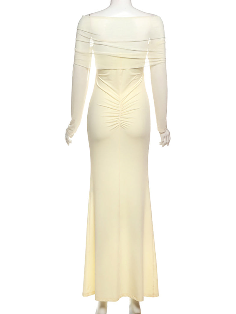 Sexy Elegant Mesh Backless Off Shoulder Maxi Dress