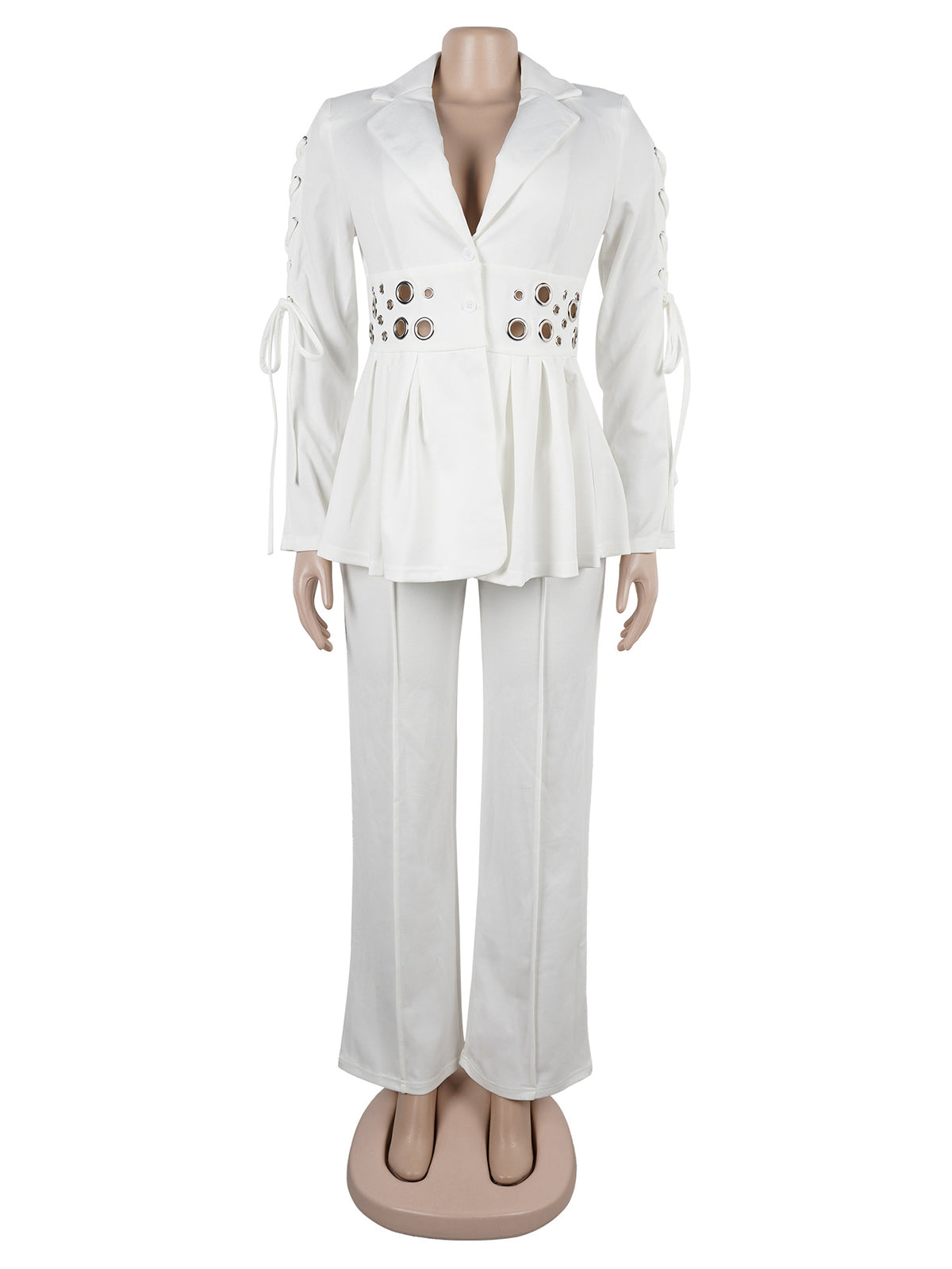 Elegant Hole Patchwork Slim Blazer and Pants Suit