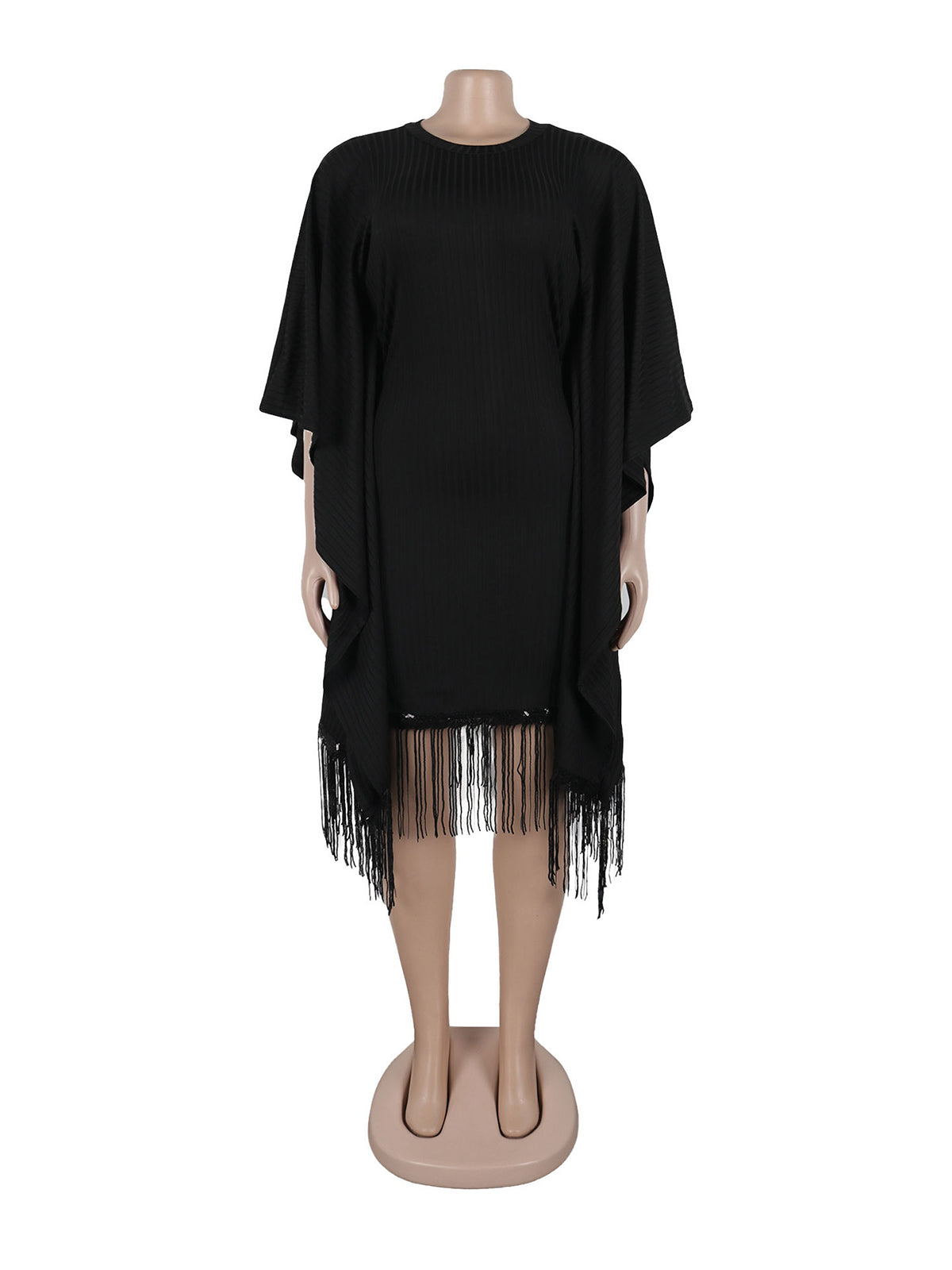 Fashion Sequin Fringe Bat Sleeve Midi Dress