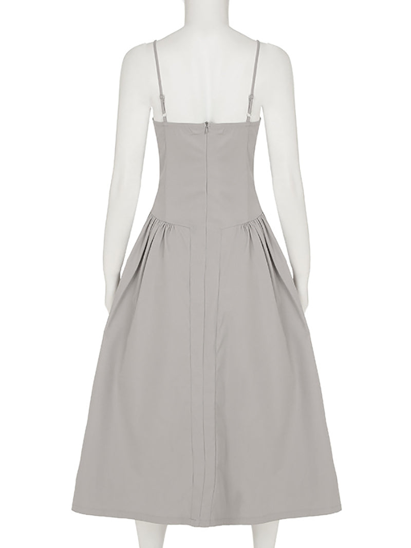 Sexy Spaghetti Strap Ruched A-line Maxi Dress