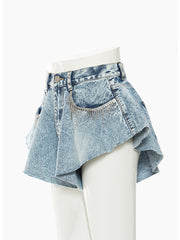 Casual Ruffle Hem Denim Shorts