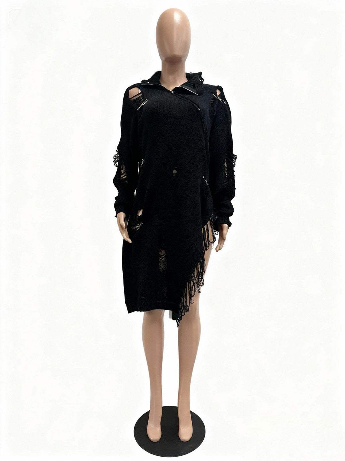 Casual Fringe Trim Asymmetrical Collar Dress