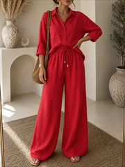 Button Shirt and Drawstring Pants Set