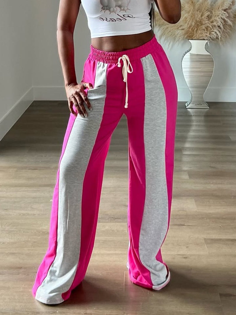 Casual Drawstring Waist Loose Colorblock Sweatpants