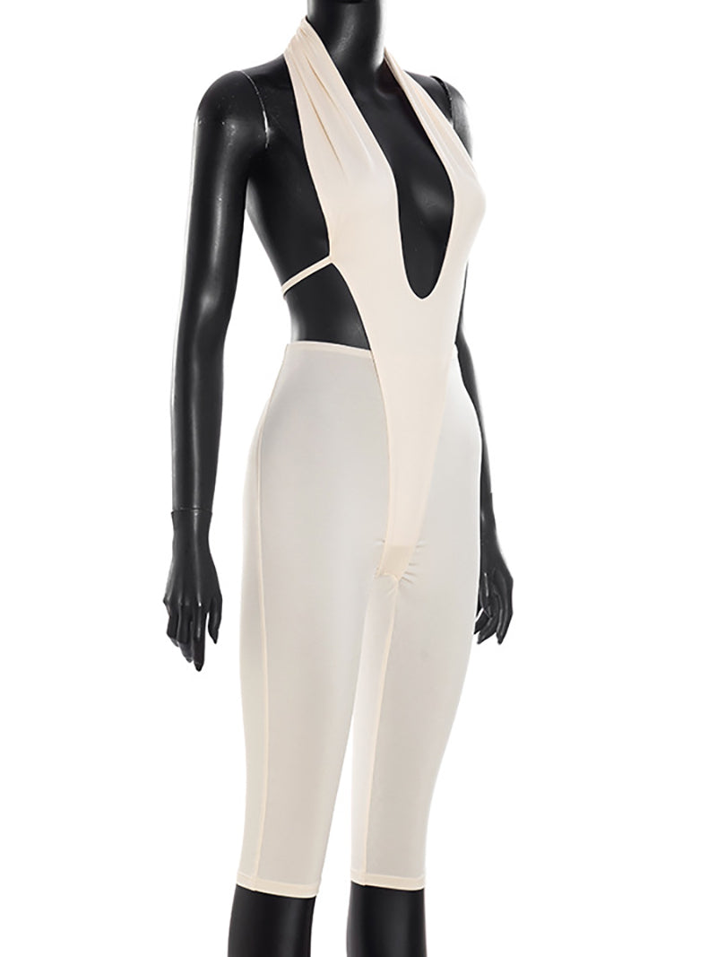 Sexy Deep V Halter Backless Jumpsuit