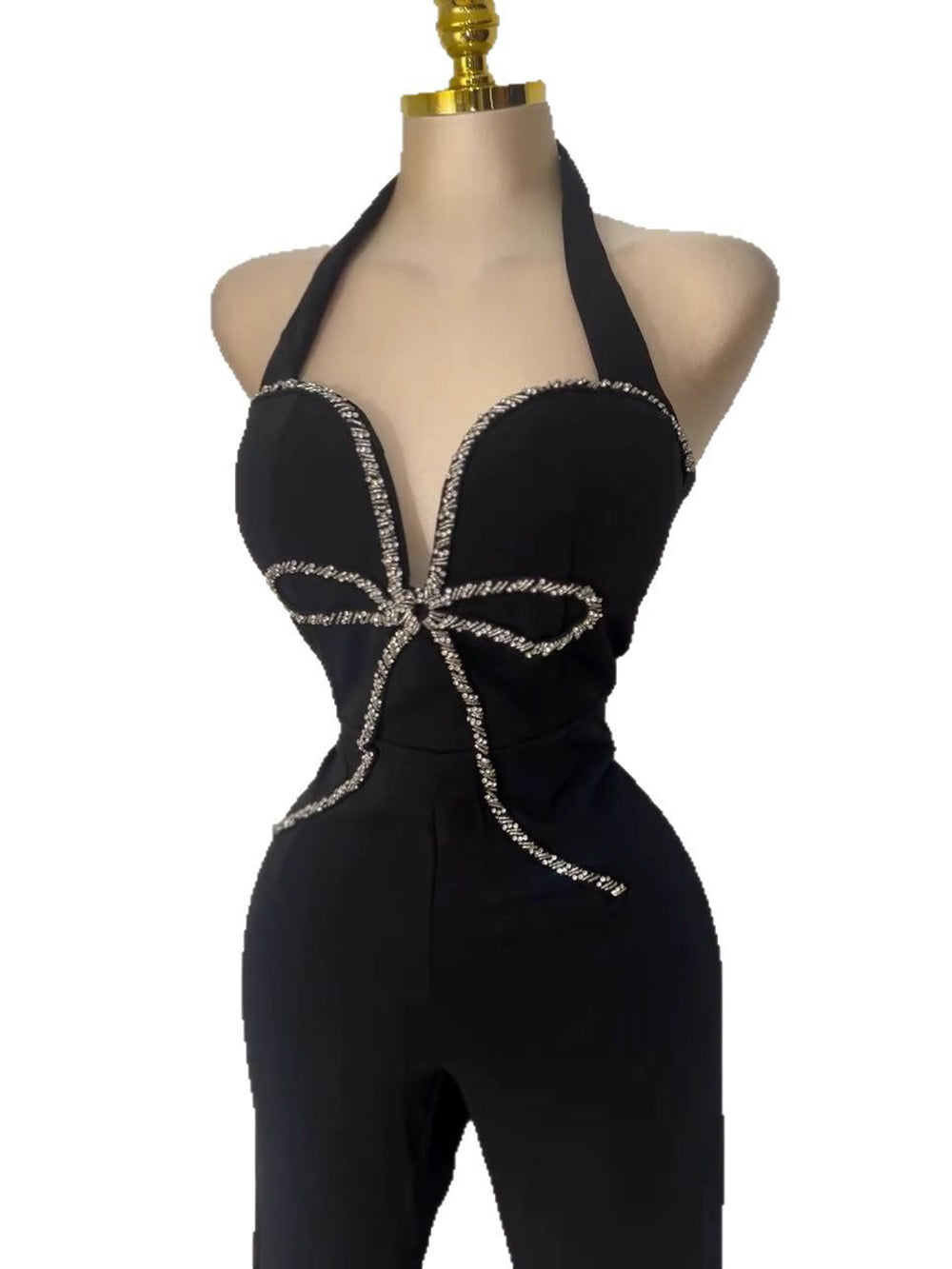 Elegant Rhinestone Embellishment Halter Jumpsuit
