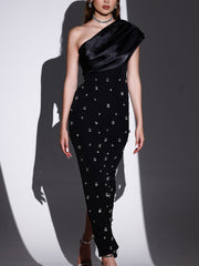 One Shoulder Rhinestone Slim Party Dress