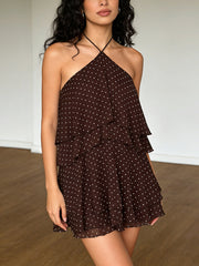 Fashion Halter Polka Dot Ruffle Mini Dress