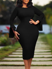 Elegant Flare Sleeve Slim Fit Pencil Dress