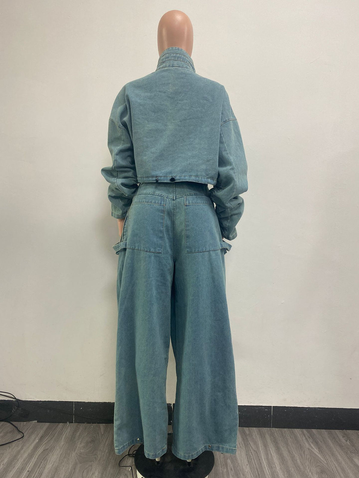 Streetwear Zipper Coats And Pant Denim Sets