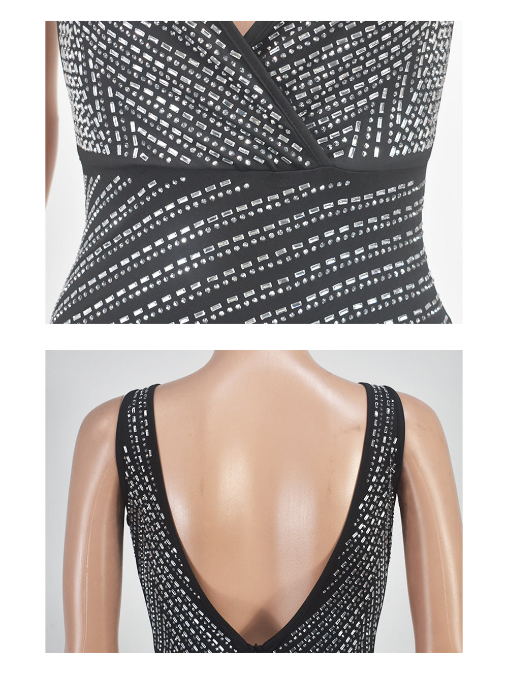 Beaded Sexy V-neck Mesh See-Through Irregular Dress