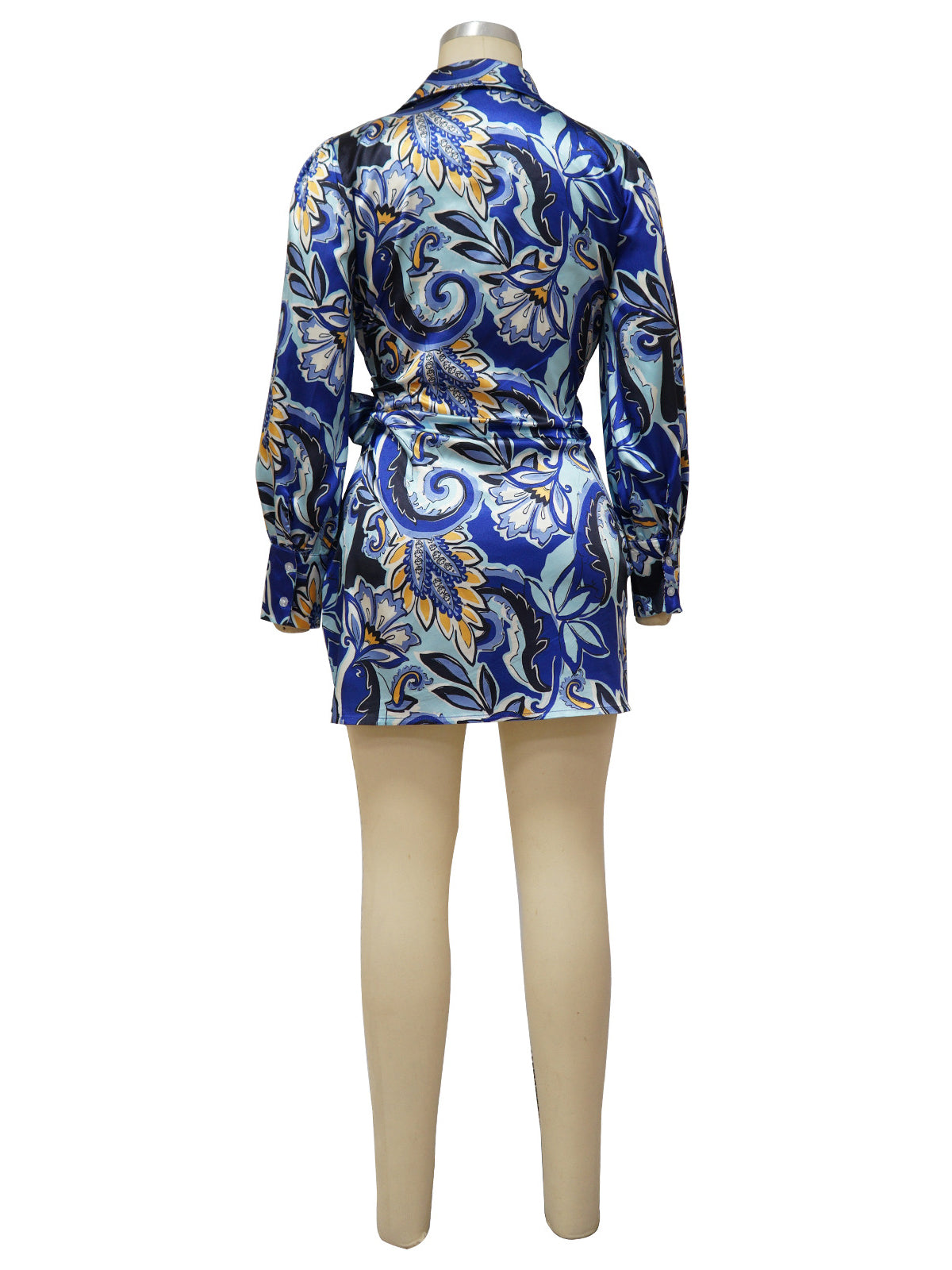 Fashion Long Sleeve Printed Tied Shirt Dress