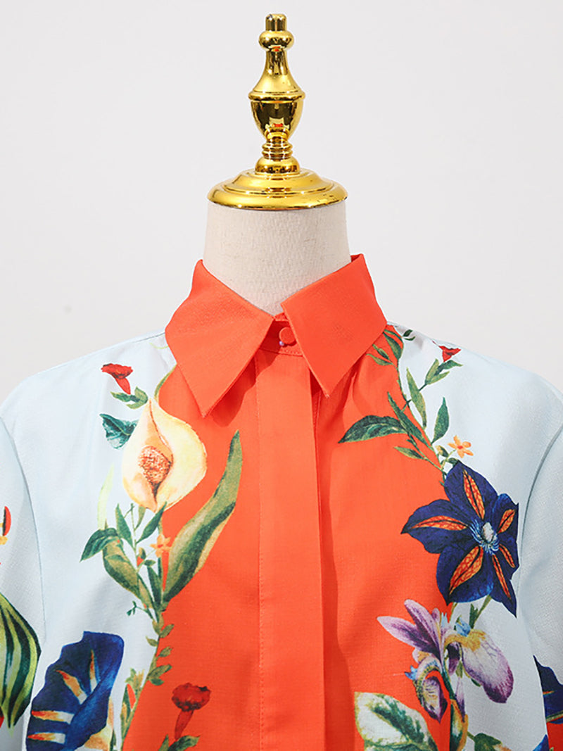 Print Short Sleeve Shirt Wide Leg Pants Casual Set