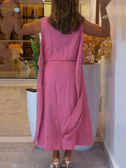 Elegant Sleeveless Lace-up Shirt Dress