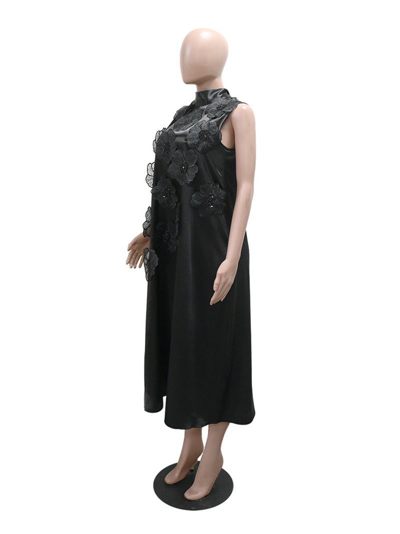 Elegant O Neck Sleeveless Floral Embellishment Dress