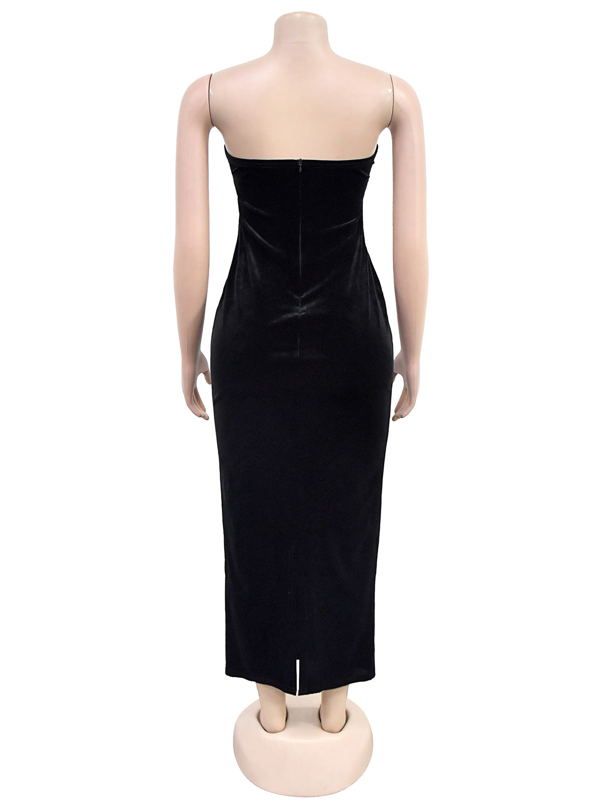 Fashion Strapless Velvet Rhinestone Maxi Dress