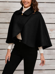 Wool Blends Ponchos Shoulder Clasp Short Cape Coat