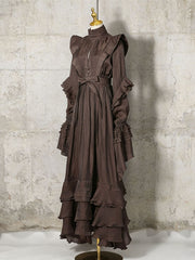 Boutique Cinched Waist Ruffle Cutout Maxi Dress