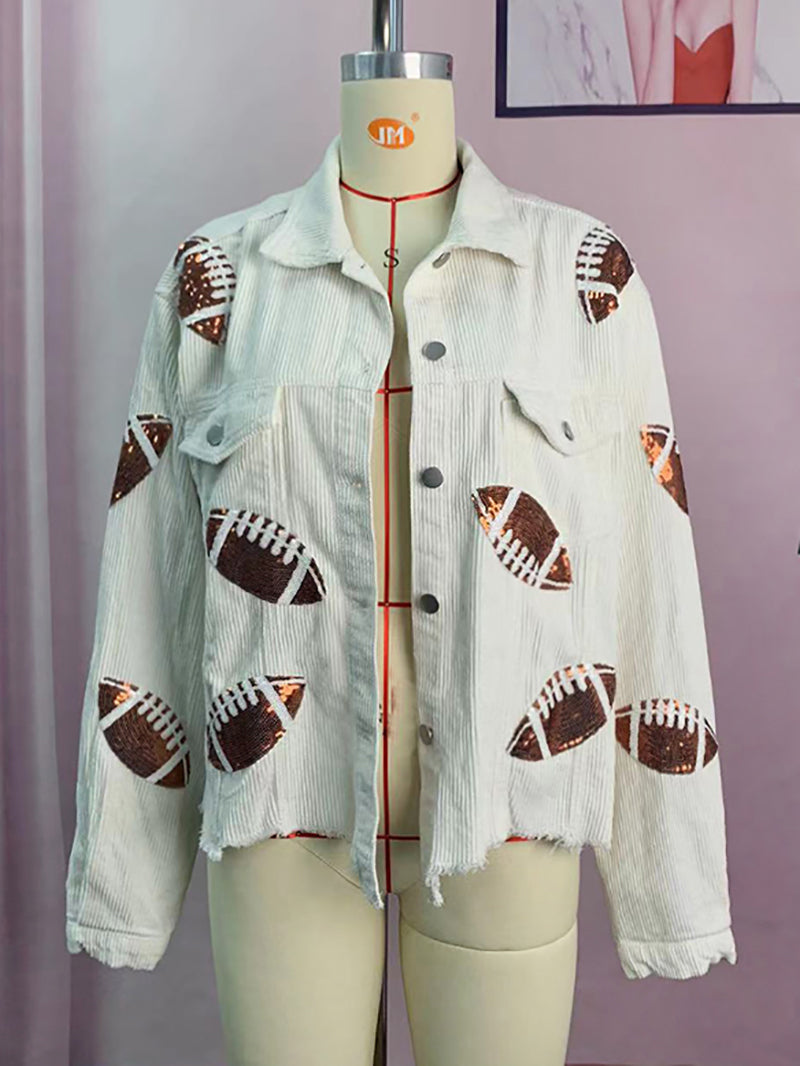 Corduroy Embroidery Rugby Sequin Jacket