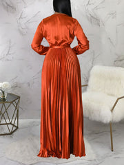 Fashion V Neck Cocktail Party Maxi Pleated Dress