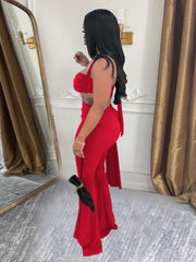 Twist Halter Top and Ruched Flared Pants Set