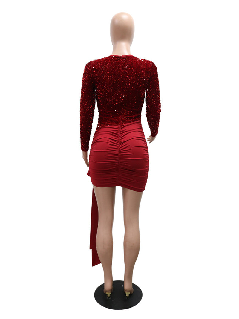 Round Collar Sequin Irregular Party Dress