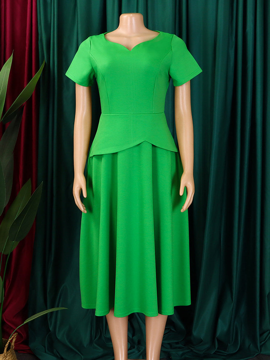 Elegant V-neck Cinched Waist A-Line Dress