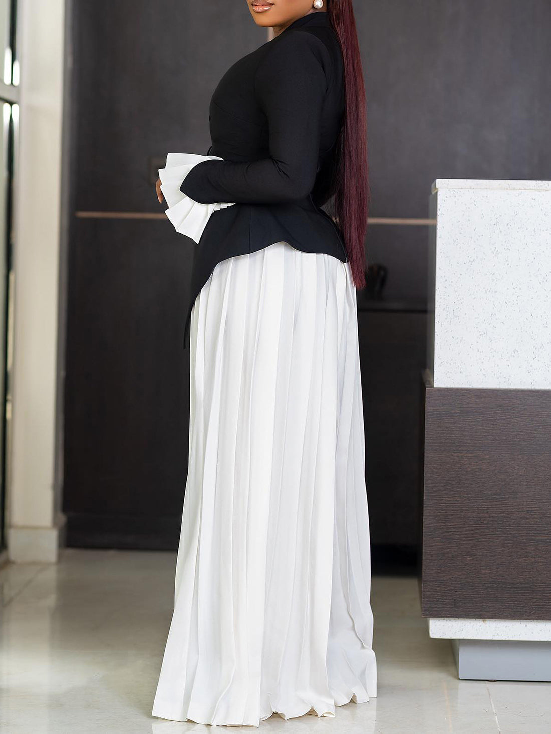 Casual V-neck Asymmetry Top Pleated Wide Leg Pants Set