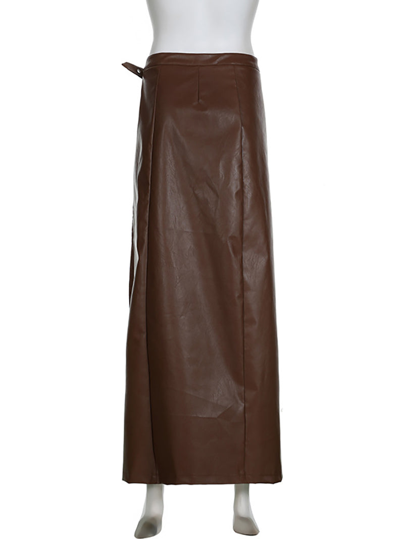 Sexy PU Leather High Slit Skirt