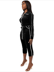 Contrast Stripe Velvet Top and Capri Pants Set