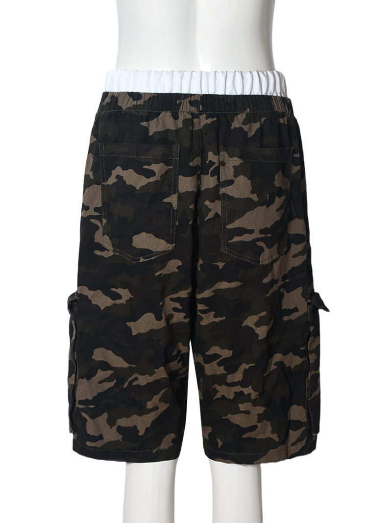 Casual Camo Print High Waist Drawstring Shorts