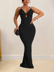 Sexy Halter Backless Hollow out Slim Maxi Dress